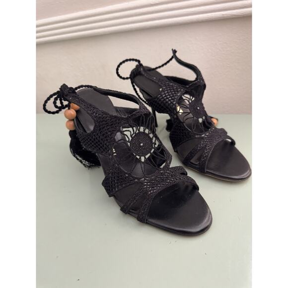 Liz Carine Shoes - Liz Carine High Heel Sandals Black Crochet Vintage Y2K Sz 37.5 7 EUC Designer